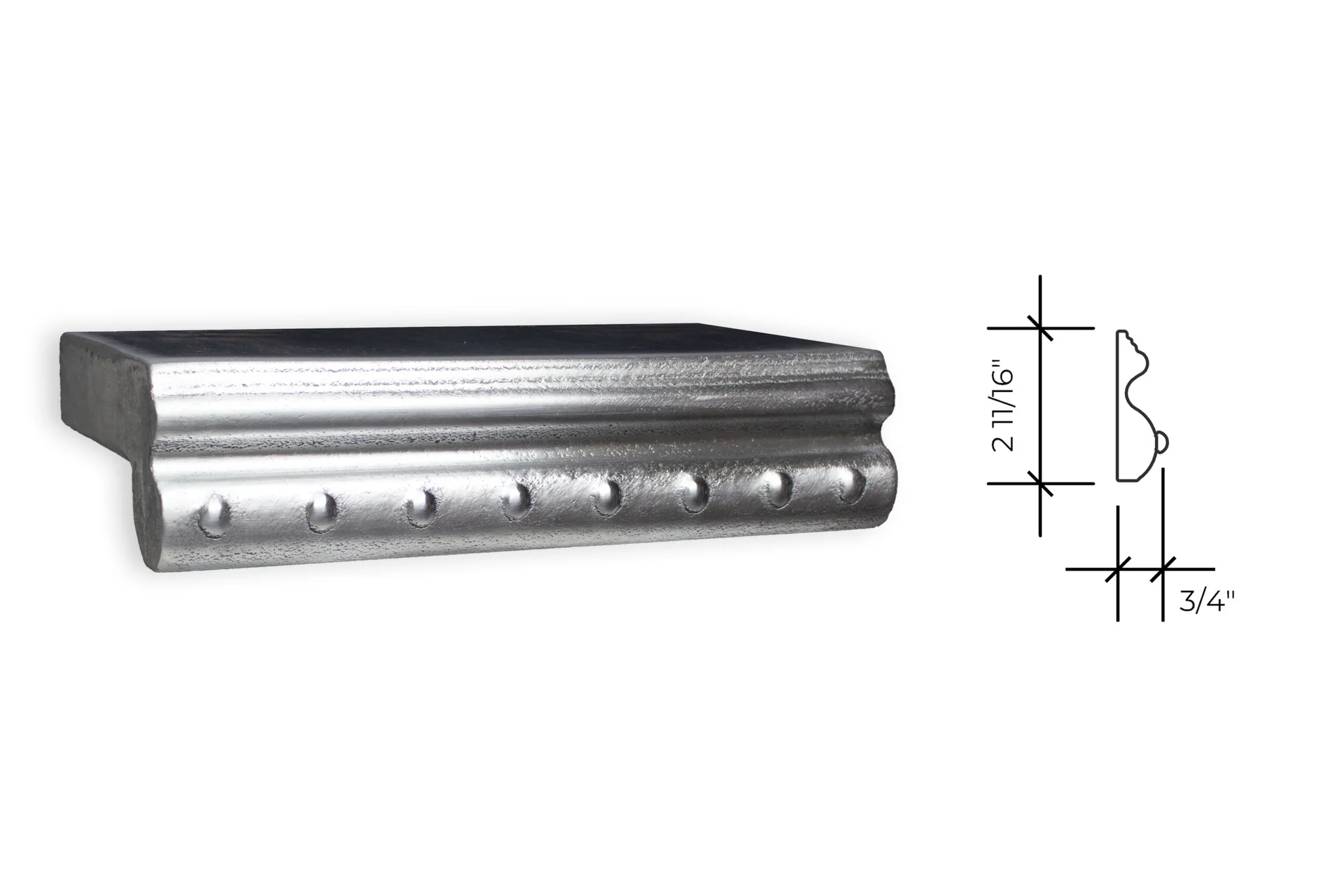 little tybee with rivets edge profile, shown as a photograph beside its section drawing
