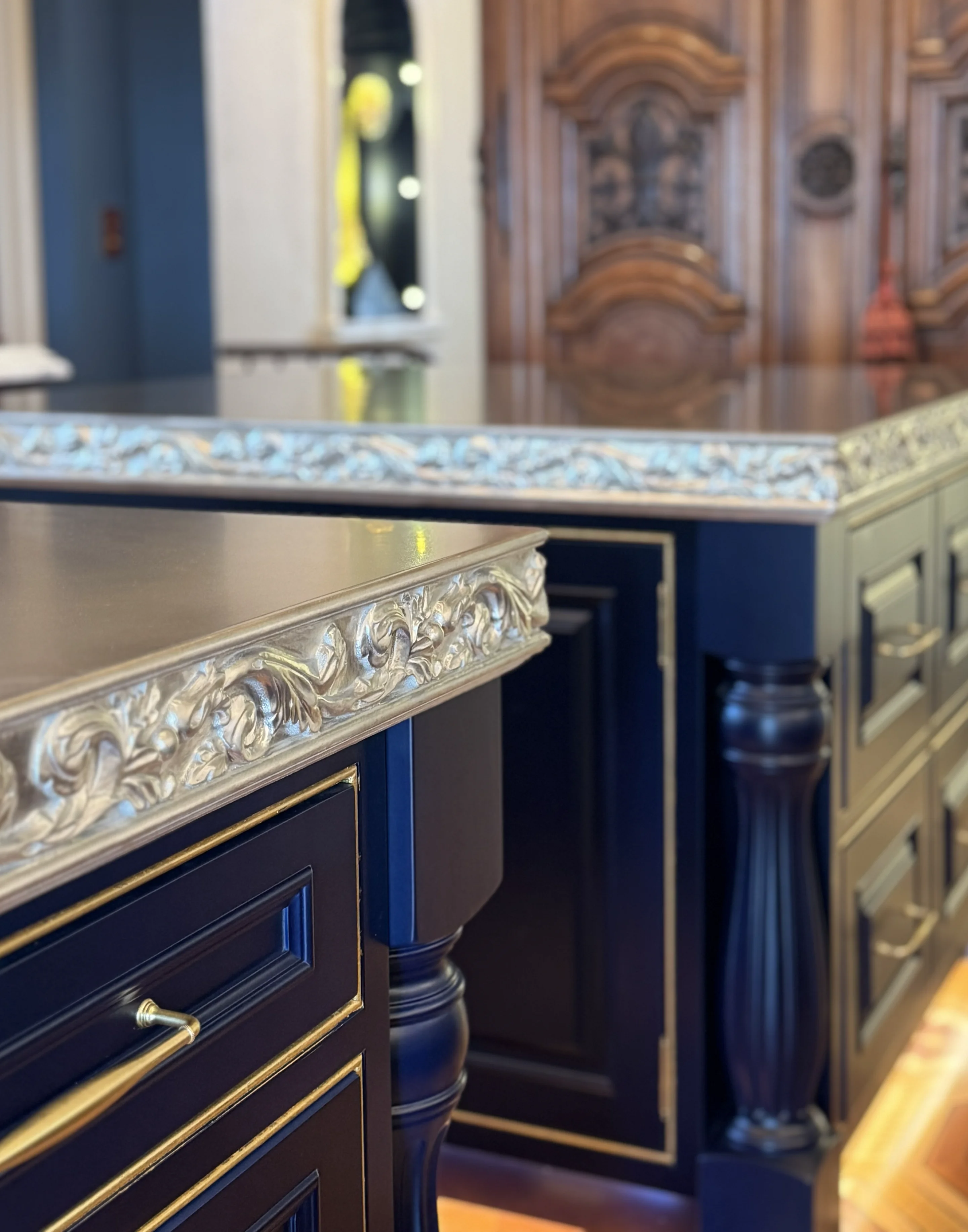 A residential kitchen countertop in zinc