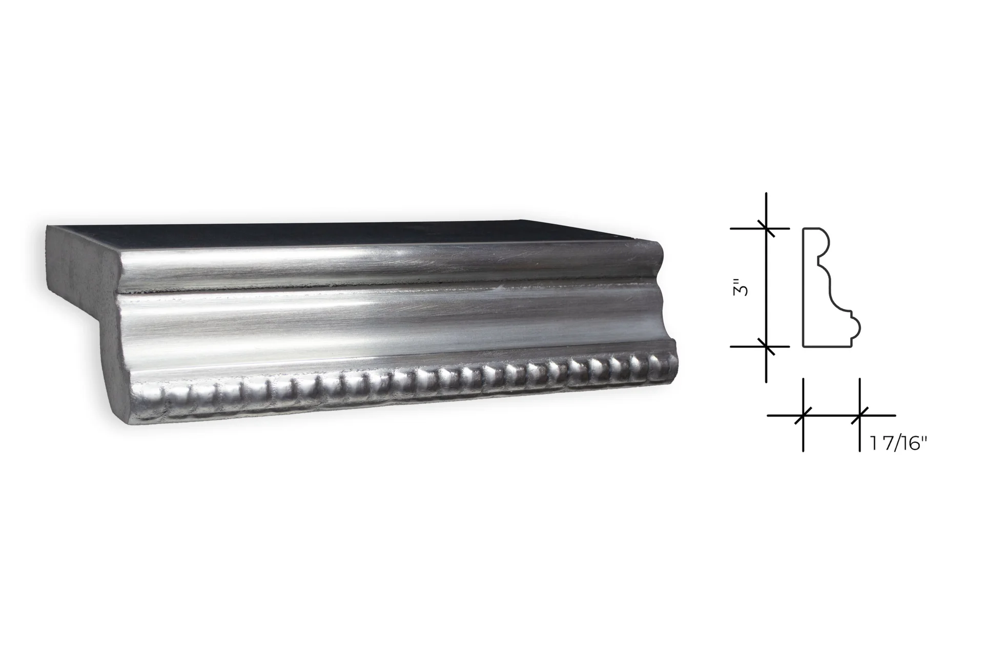 bay edge profile, shown as a photograph beside its section drawing