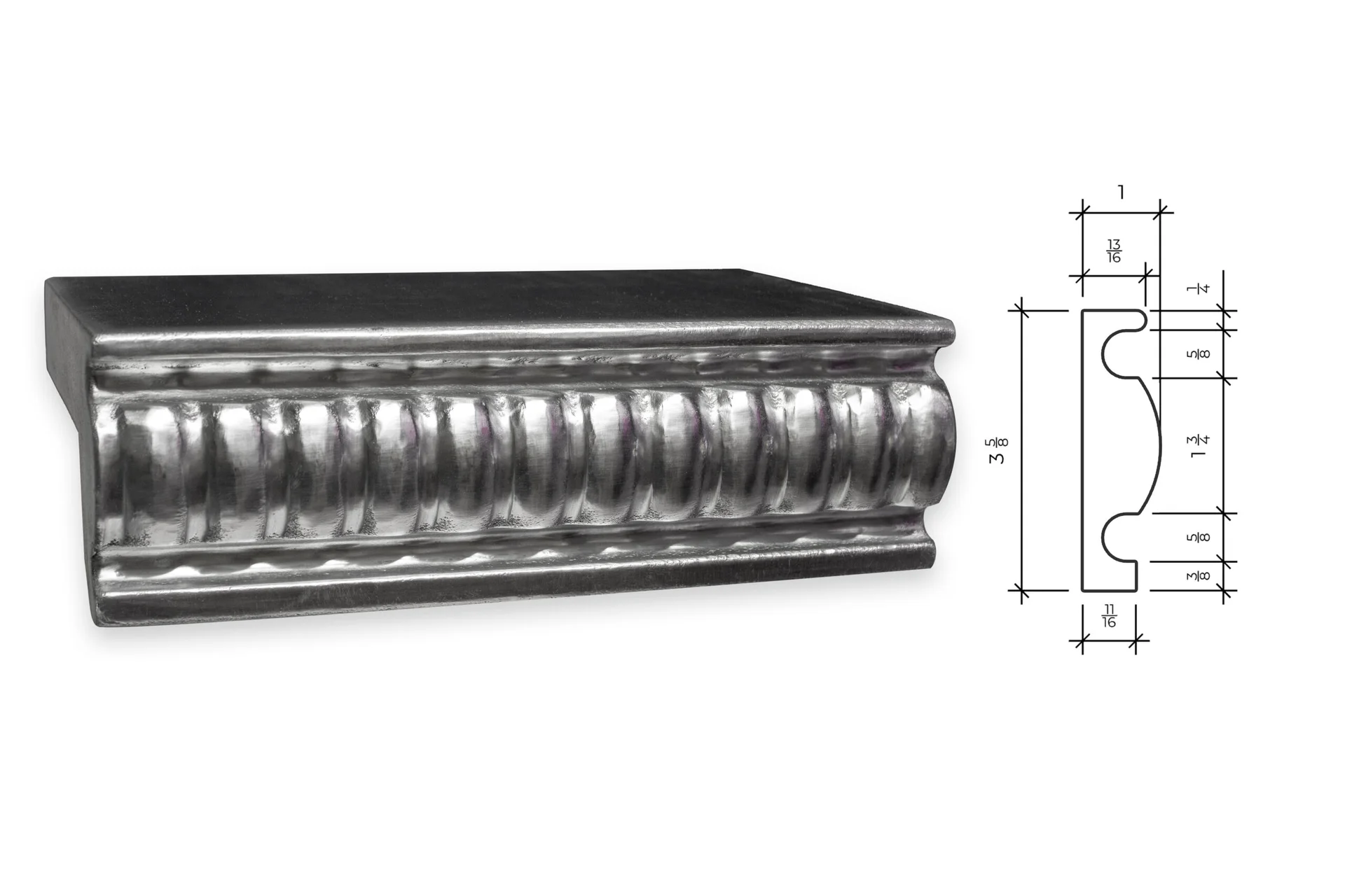 pink house edge profile, shown as a photograph beside its section drawing