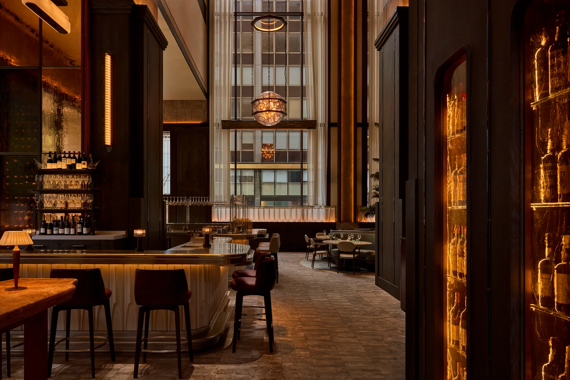 A detail of the pewter bar top and its edge at Bar Chimera