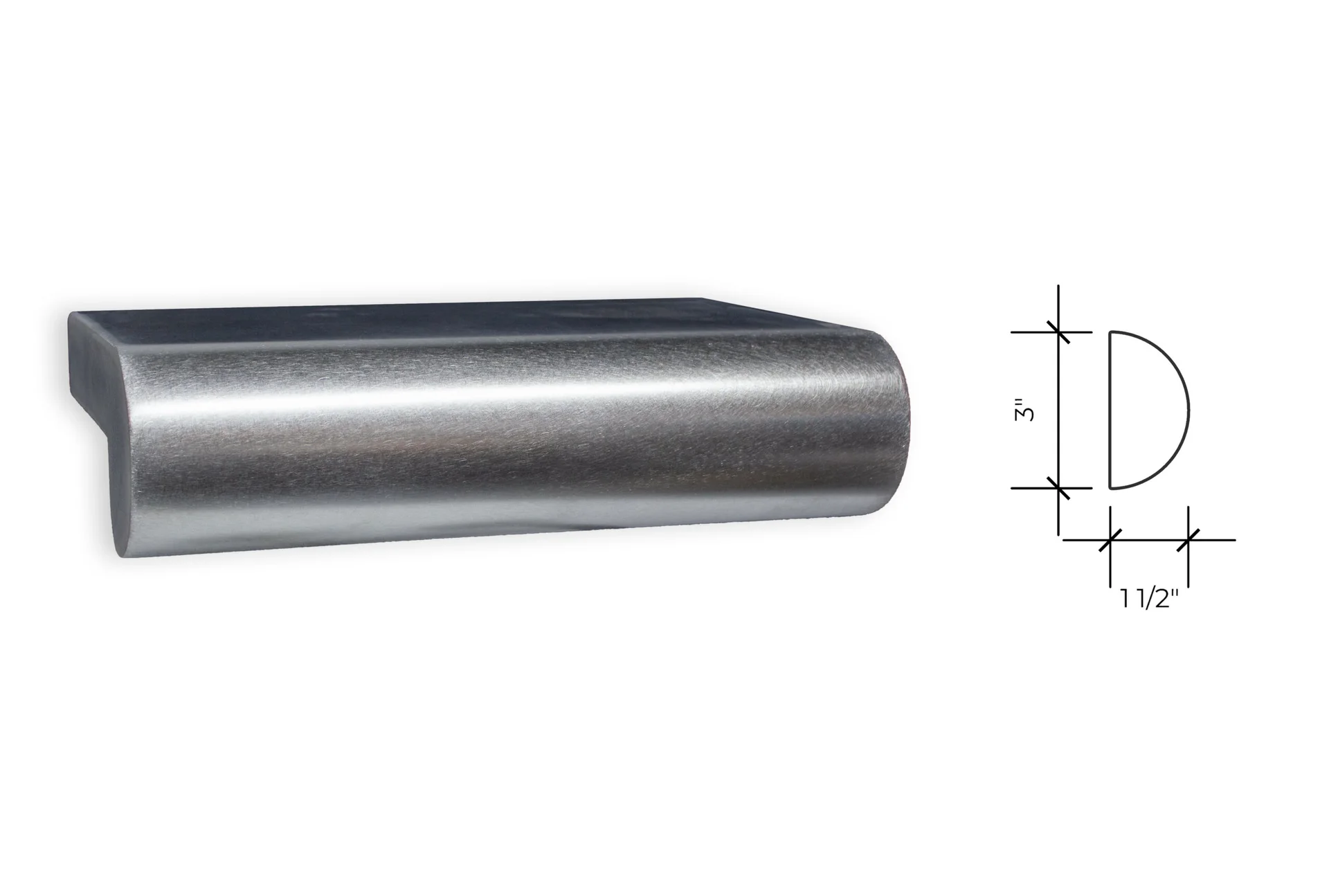 bullnose edge profile, shown as a photograph beside its section drawing