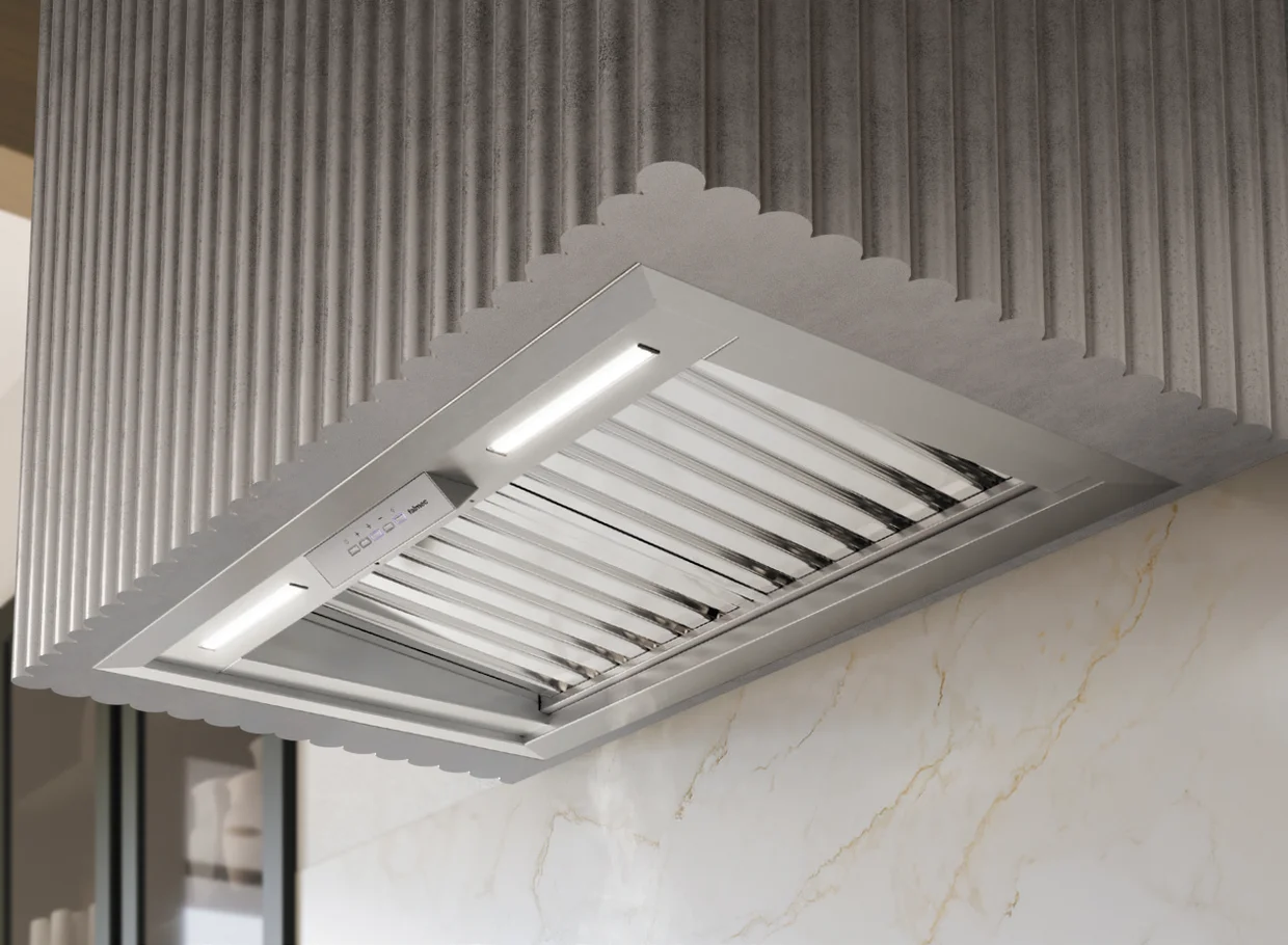 The Falmec Vento professional liner fitted inside a La Bastille range hood