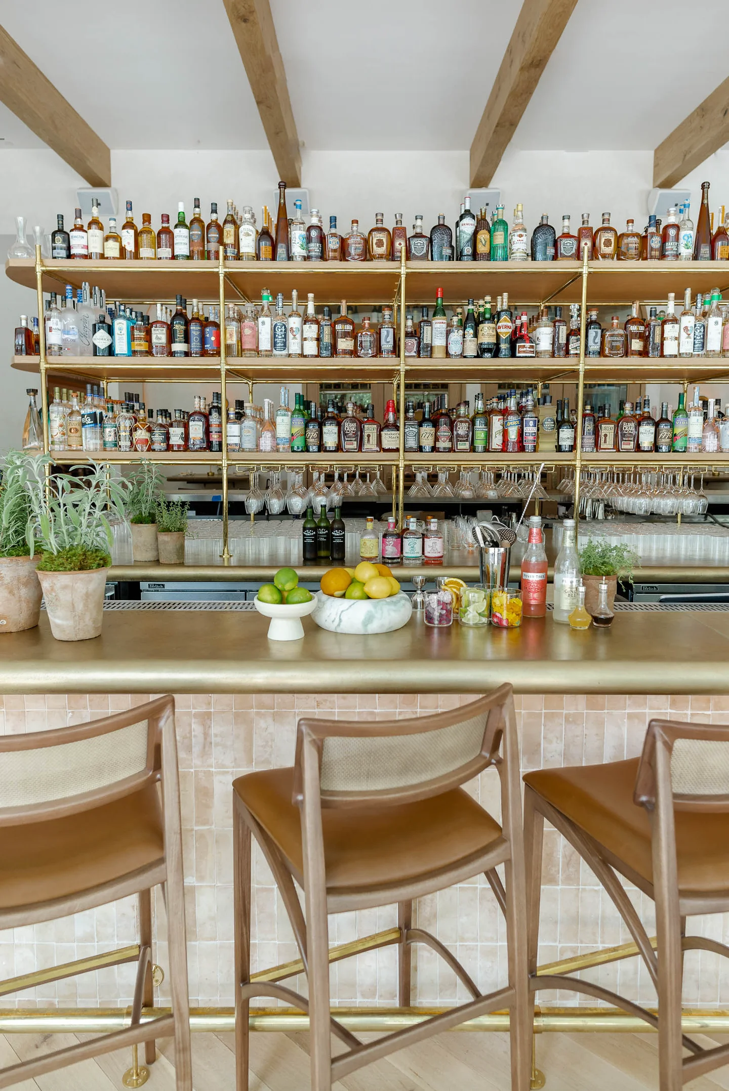 A detail of the brass bar top at Predalina