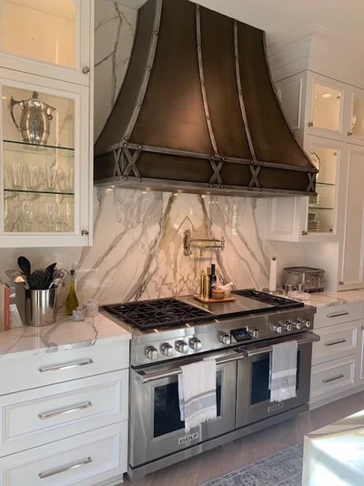 Custom cast zinc range hood by La Bastille