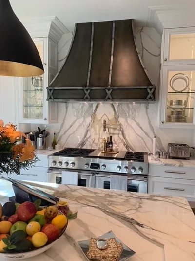 Custom cast zinc range hood by La Bastille