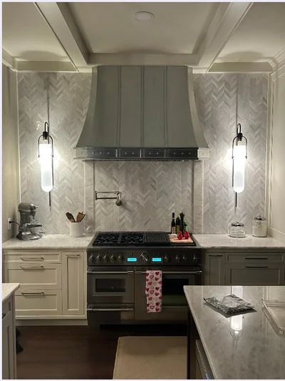 Custom cast zinc range hood by La Bastille