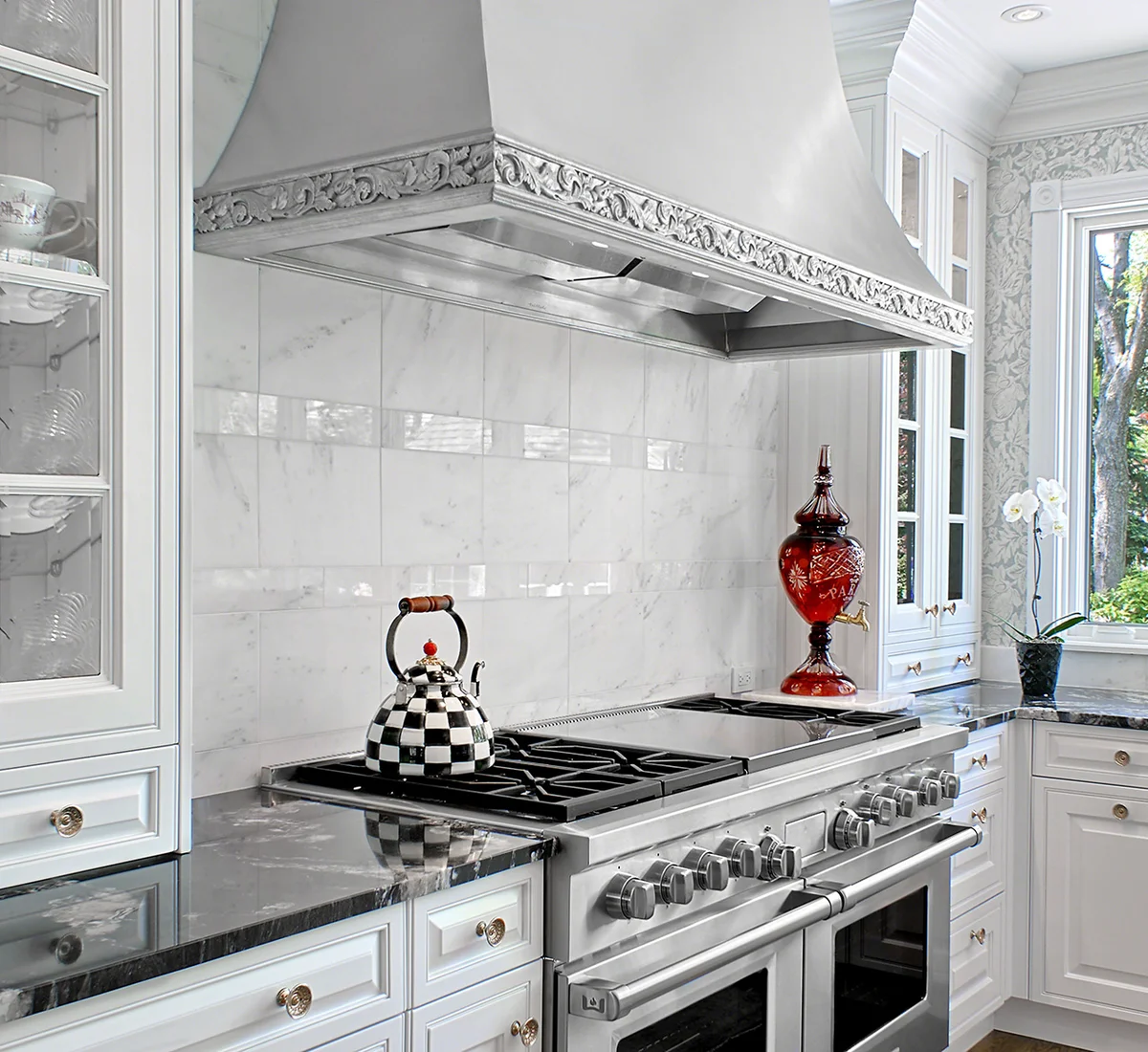 Custom cast zinc range hood by La Bastille