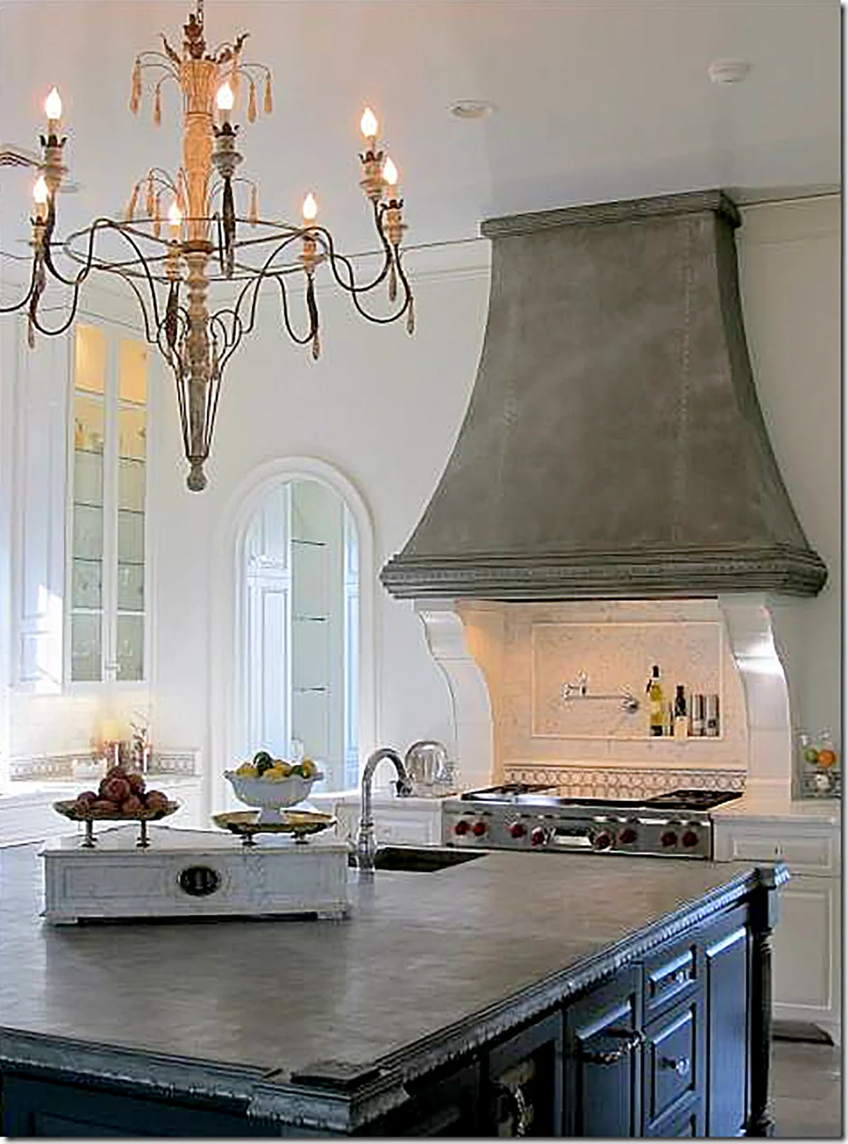 Custom cast zinc range hood by La Bastille
