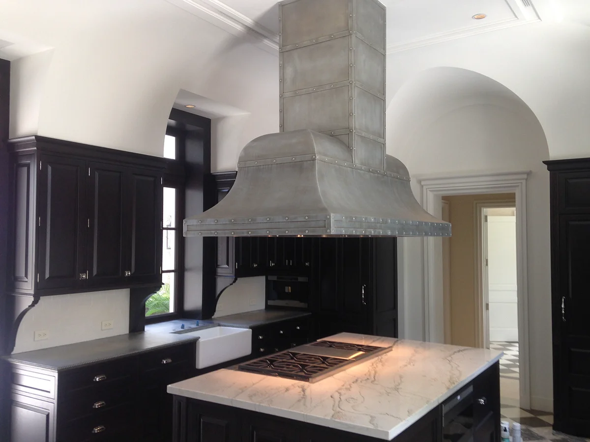 Custom cast zinc range hood by La Bastille
