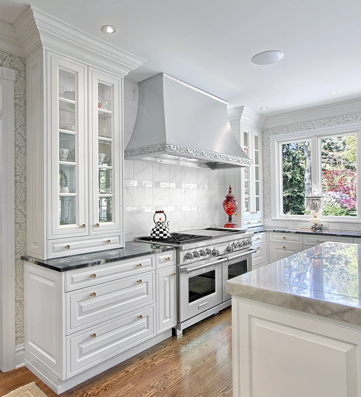 A custom metal range hood